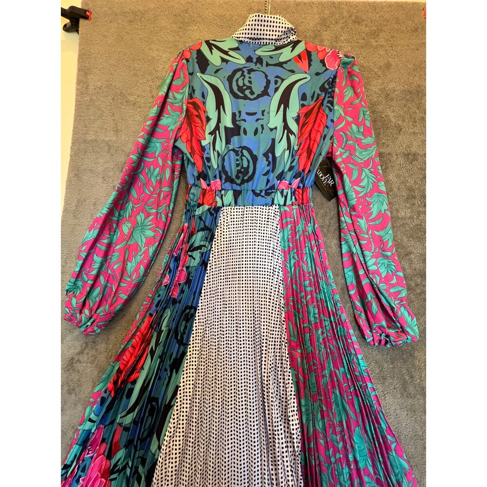 Far Above Rubies Tropical Print Pleated Midi Dress Tie Neck 3/4 Sleeve 3XL - Picture 5 of 9
